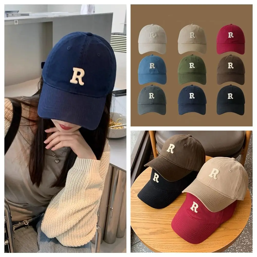 

Versatile Embroidered Embroidery Baseball Cap Retro Letter R Letter Baseball Hat Sunscreen Hat Peaked Cap Sun Hat Men