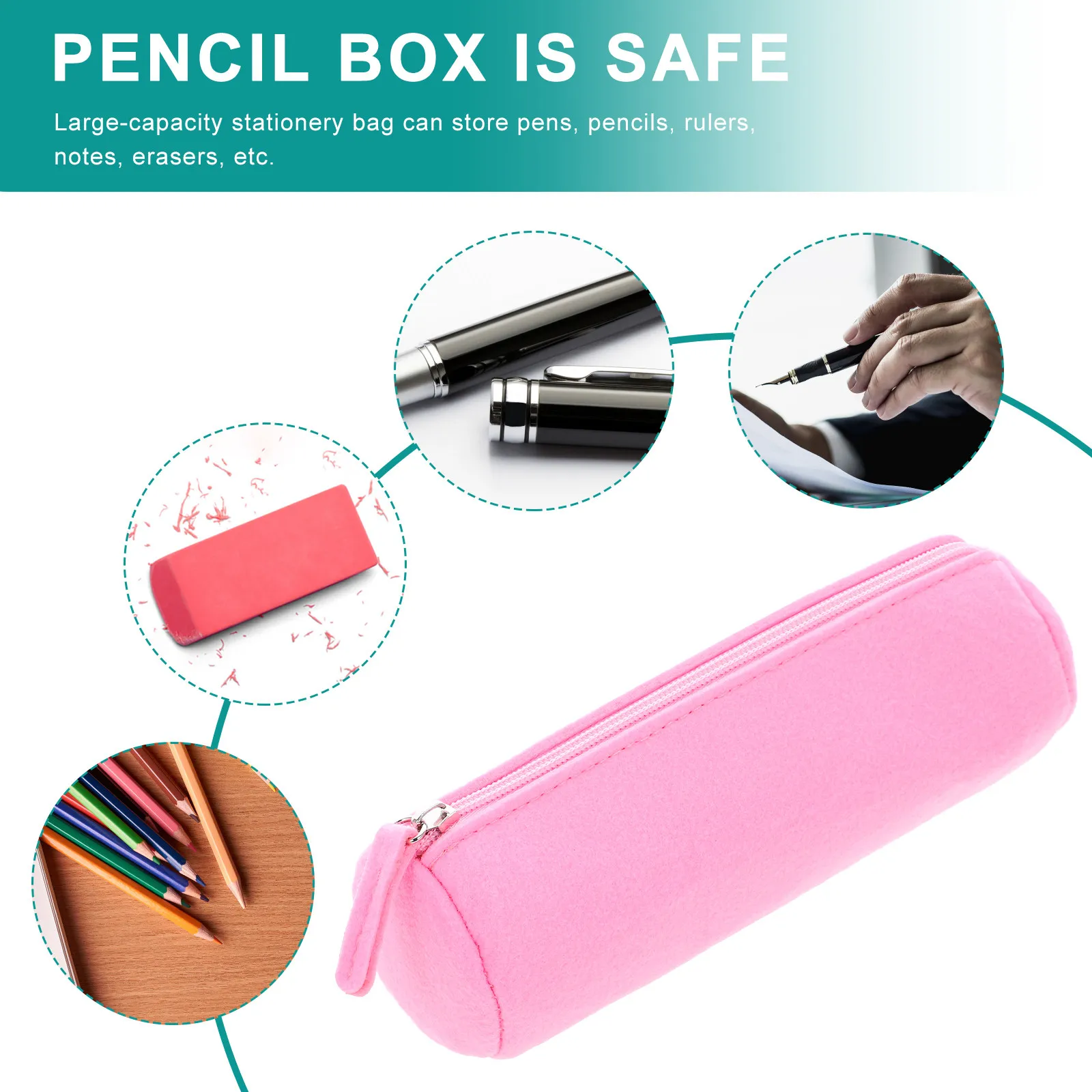 Felt Pencil Case Cute Pen Bag Multi-Use Large Capacity Zippered Stationery Organizer for Students Office School