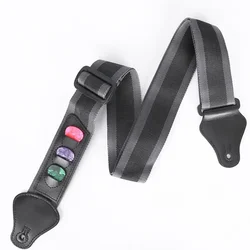 1pc Adjustable Guitar Strap PU Leather Shoulder Strap with Guitar Picks Storage Bag Holder for Electric Guitar Bass Accessories