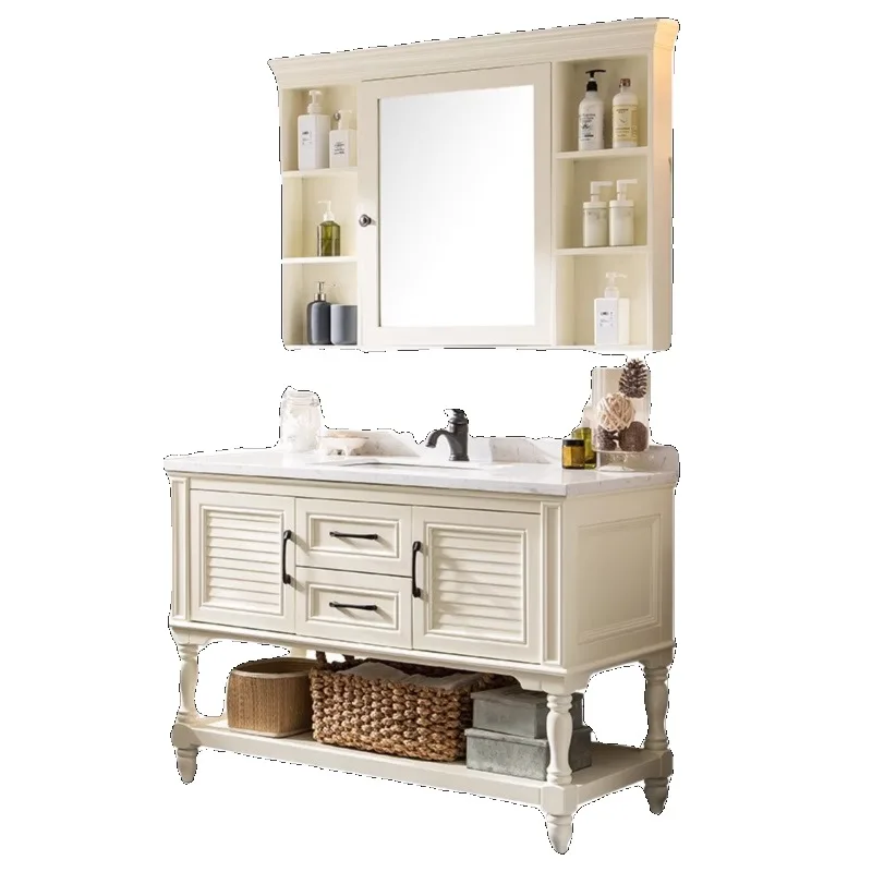Bathroom cabinet solid wood floor-to-ceiling washbasin marble washbasin bathroom washbasin cabinet combination