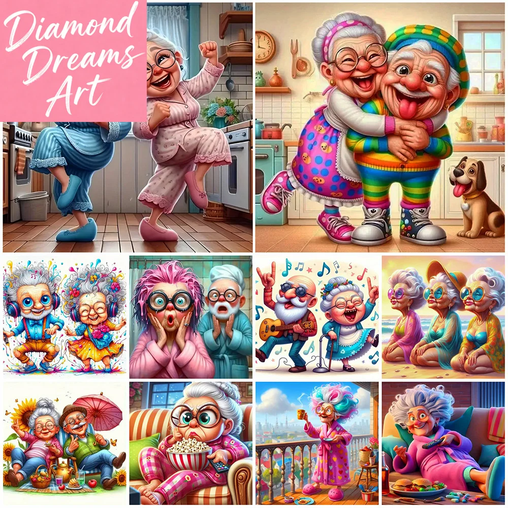 Rahmenloses DIY Diamant-Malerei-Set: Großmutter-Porträt mit Runden und Quadratischen Diamanten, Cartoon-Mosaik für Neue Heimdekoration