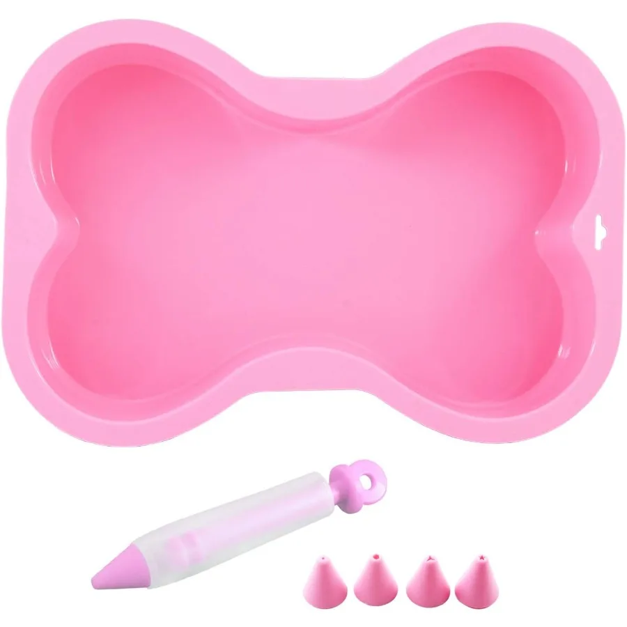 

Форма для торта на день рождения для собаки, силиконовая форма для торта в форме кости с декоративной ручкой, розовая 10,