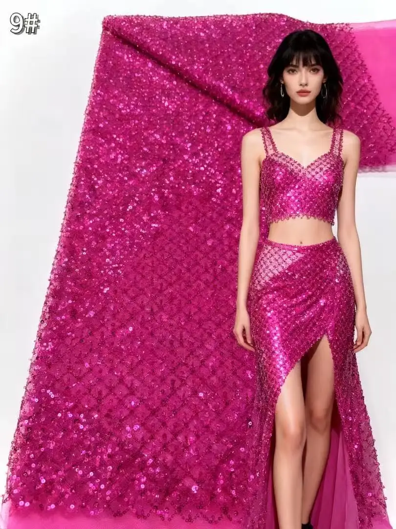 

Французский тюль, вышивка блестками, нигерийская ткань из бисера, высокое качество 2024, для праздничного платья, новейший нежный дизайн, африканская кружевная ткань