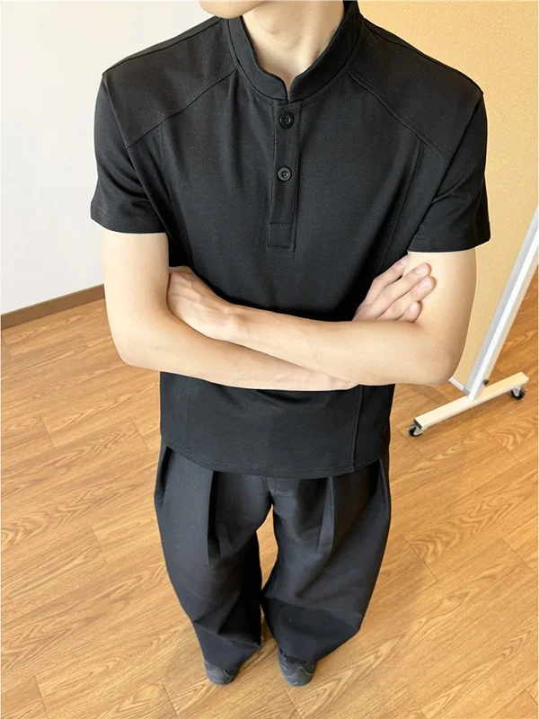 

Мужская футболка Cleanfit American High Street с коротким рукавом, повседневная, с воротником хенли, однотонная, летняя, модная, свободного кроя