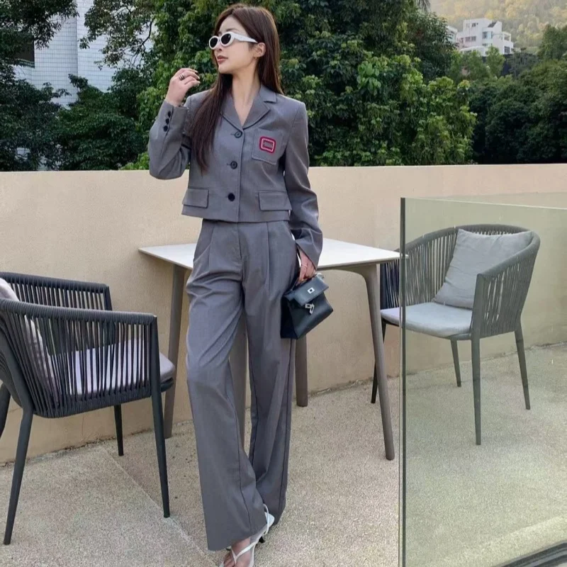 

Red Letter Embroidery Suit Jaet And High Waist Wide Leg Pants Two Piece Set Anti Aging Quali South Oil Faion Ensemble