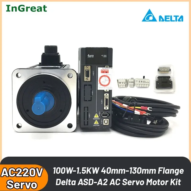 100W-1.5KW Delta AC Servo Motor Driver Kit 400W 750W 1KW ASD-A2-0421-L ECMA-C10604RS RS485 EtherCAT CANopen DMCNET Servo Motor