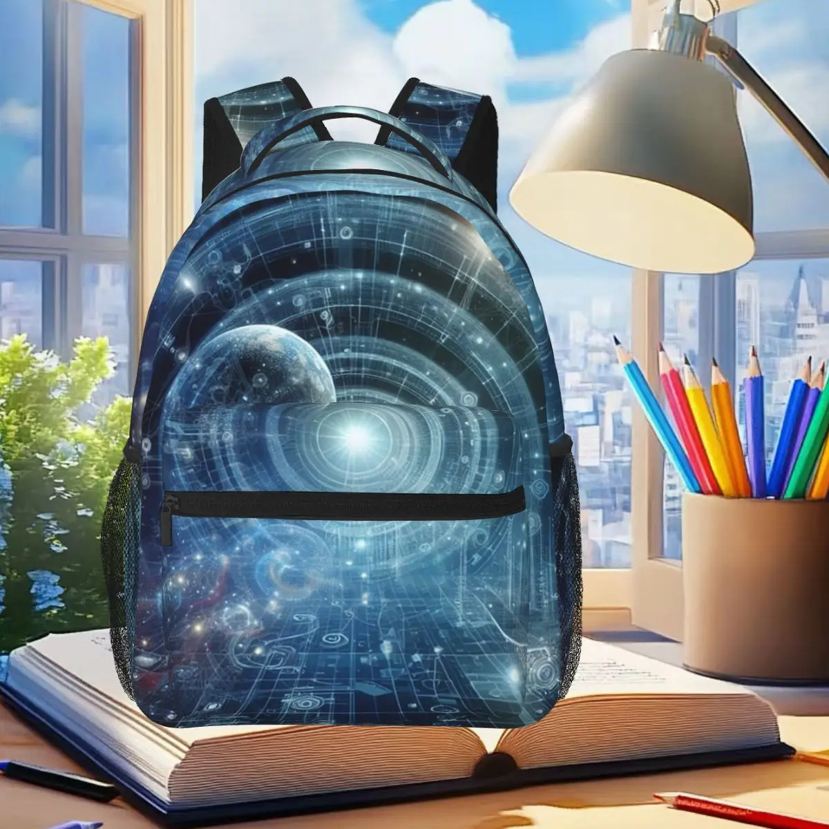 

Earth Through The Space Portal Student Backpack School Bag Hiking Travel Daypack for Boys Girls Fashion Bookbag Shoulder Bags
