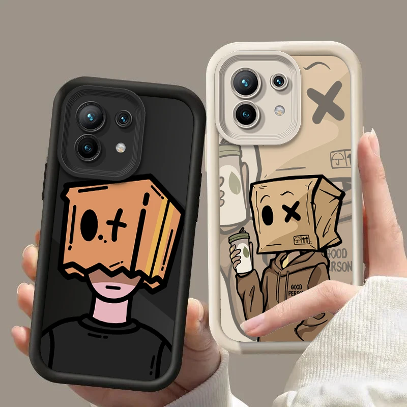 Mi 11Pro Cartoon Box Man Silicone Phone Case On For Xiaomi Mi 11 11T Lite Pro Prime 4G 5G NE Square Cover Mi 11Lite Mi 11Prime