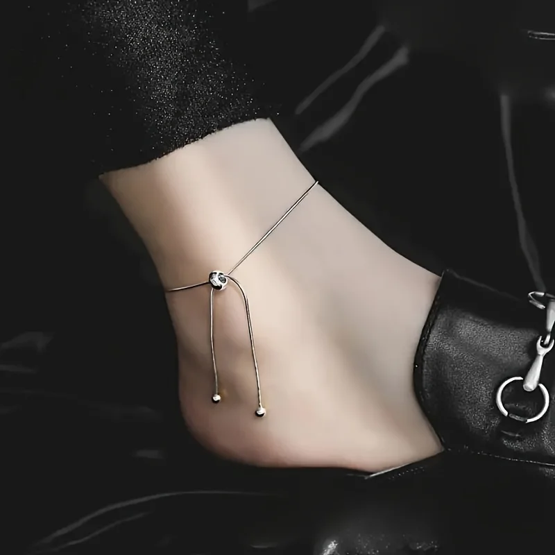 Fashion Simple Silver Color Women's Adjustable Pull-Out Anklet Niche Design Daily Holiday Party Accessories Jewelry