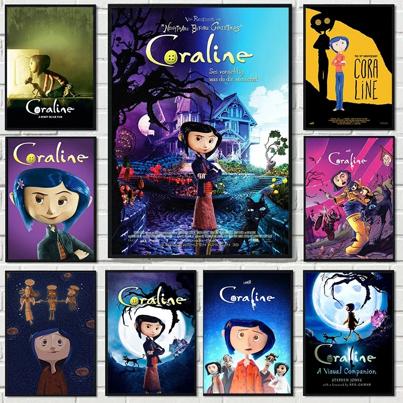 Coraline Movie Classic Cartoon Horror Film Anime Posters and Prints Canvas Printing Wall Art Picture for Living Room Cafe Decor