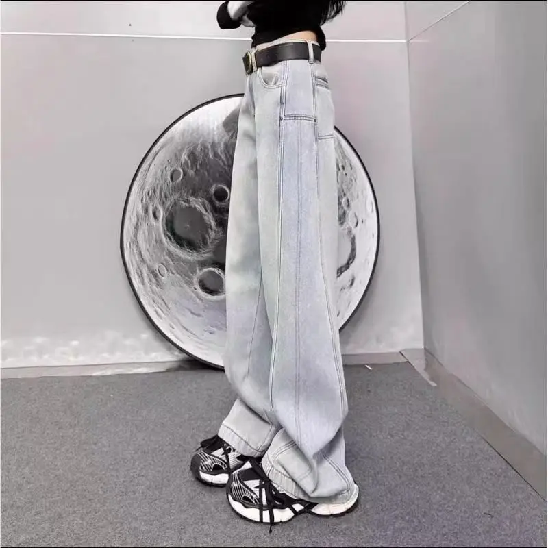 

Ele Fce Lined Straight Leg Denim Jeans Women's Casual Floor Length Slimming Wide Leg Loose Fit Summer Jeans