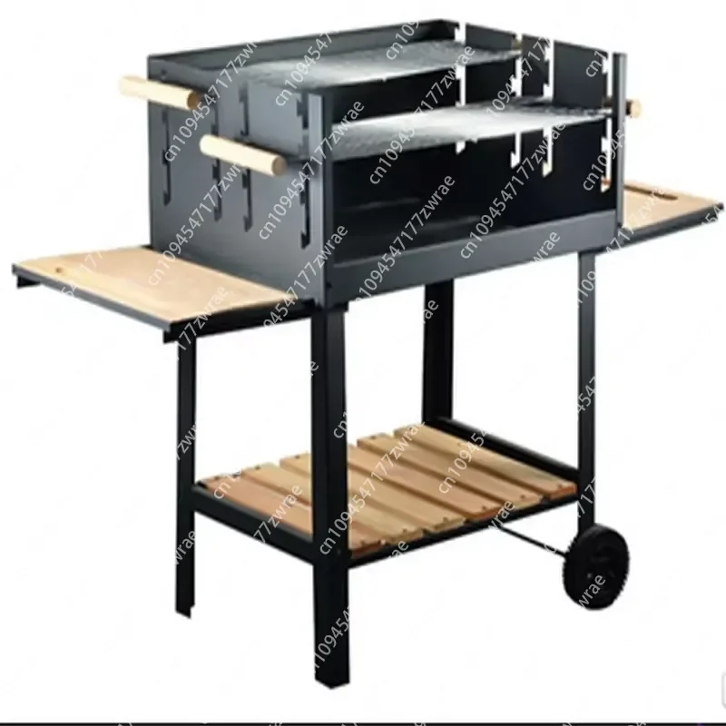 Cast Iron Powder Coated Easily Assembled Outdoor Charcoal BBQ Grill with Wheel for Camping