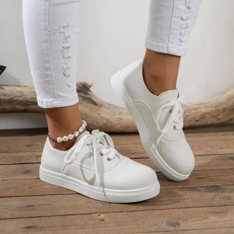 

Women's Sports Shoes Lace Up Casual Shoes Women's Flat Bottomed Canvas Shoes White Candy Color Breathable Shoes Women's Shoes 43