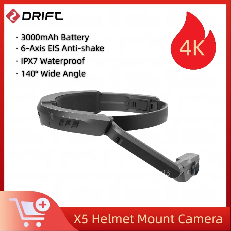 Drift X5 Head Mounted 4K Wearable Action Camera EIS WiFi Voice Command 6H Battery IPX7 Waterproof for Vlog Livestream Camcorder