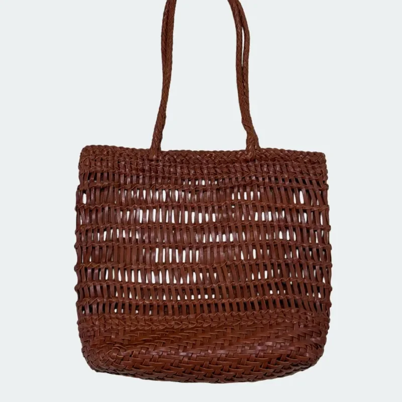 2026 Summer Hand Woven Genuine Leather Hollow Out Large Tote Bag Women Portable Shoulder Bag Casual Beach Shopping Handbag