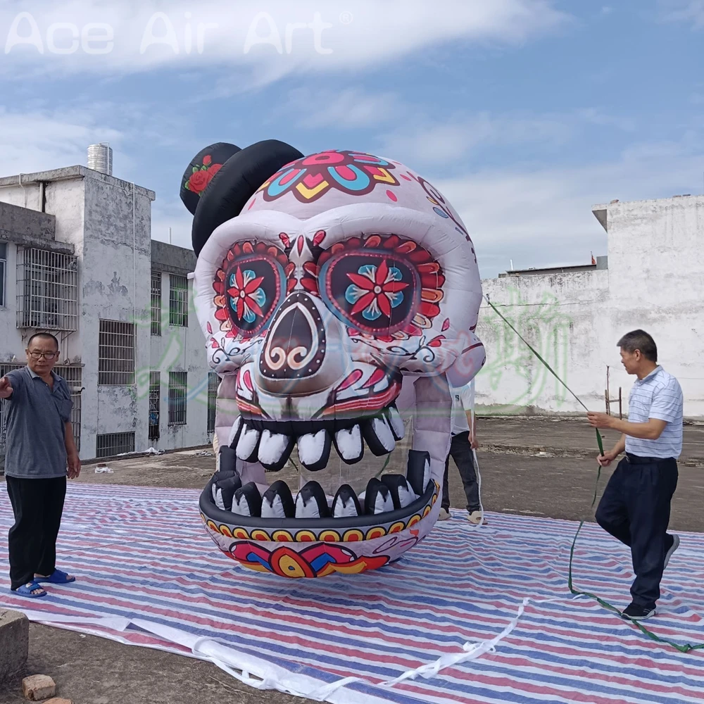 3 Meters High Inflatable Skull Skeleton Head With Led Lights For Outdoor Halloween Props Decoration