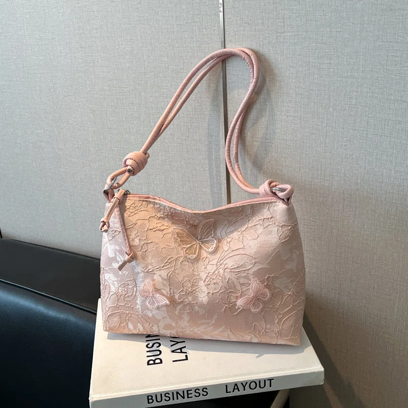 

​​2025 Summer Large Tote Bag for Women Spacious Underarm Shoulder Purse Butterfly Design Casual Bag Fashionable Versatile
