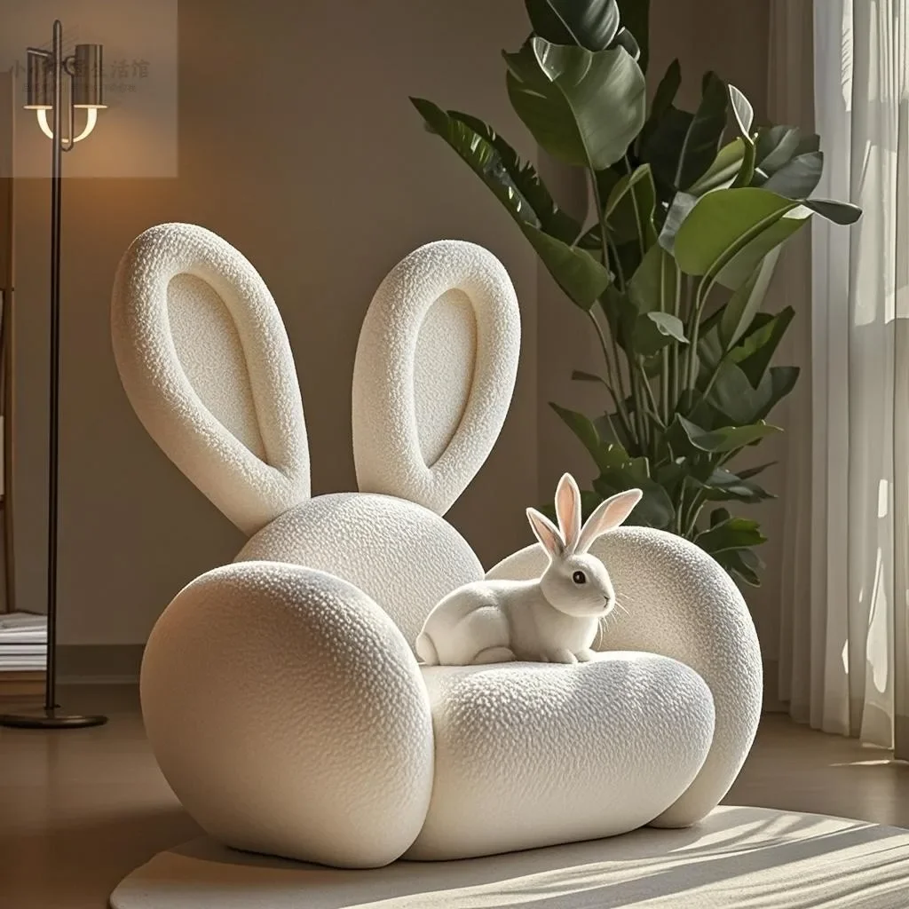 

Couch Armchair White Pink Grey 1 Person Sofa Cream Wind Creative Rabbit Style Fabric Sofas Living Room Single Sofa Furniture