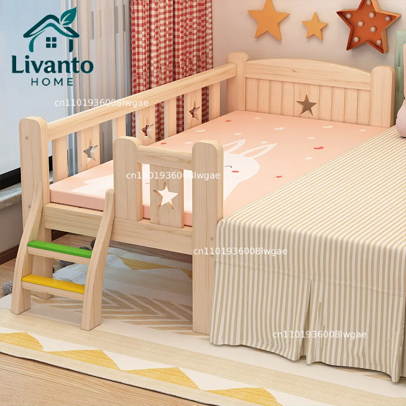 

Custom Single Bed Girl Princess Widened Crib Baby Stitching Big Bed