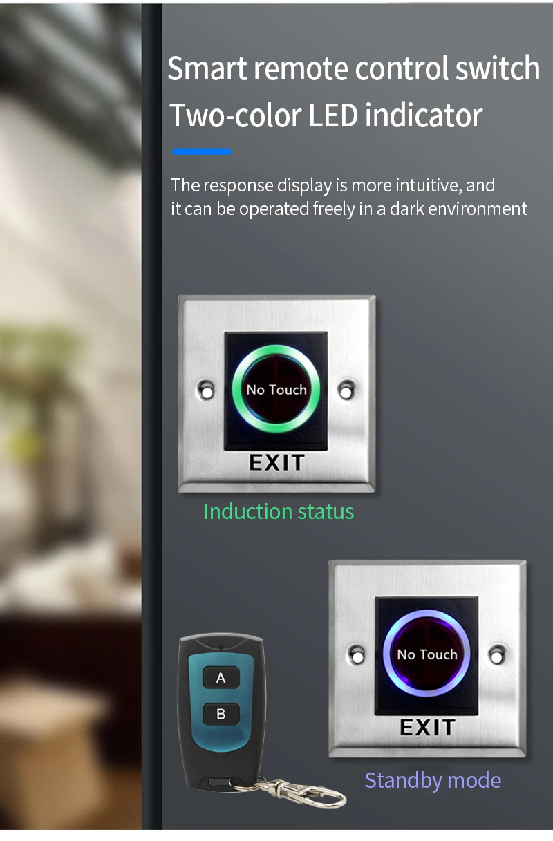 Non Touch Exit Button 433MHz Door Release Push Switch For Access Control System COM NO NC with Double Button Remote Control