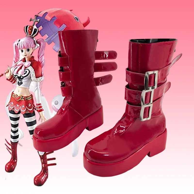 Perona cosplay sapatos botas anime vermelho zíper botas role play botas de couro falso para mulher