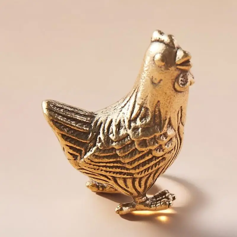 Solid Twelve Zodiac Creative Tea Pet Home Decoration Desktop Brass Rooster Small Ornament