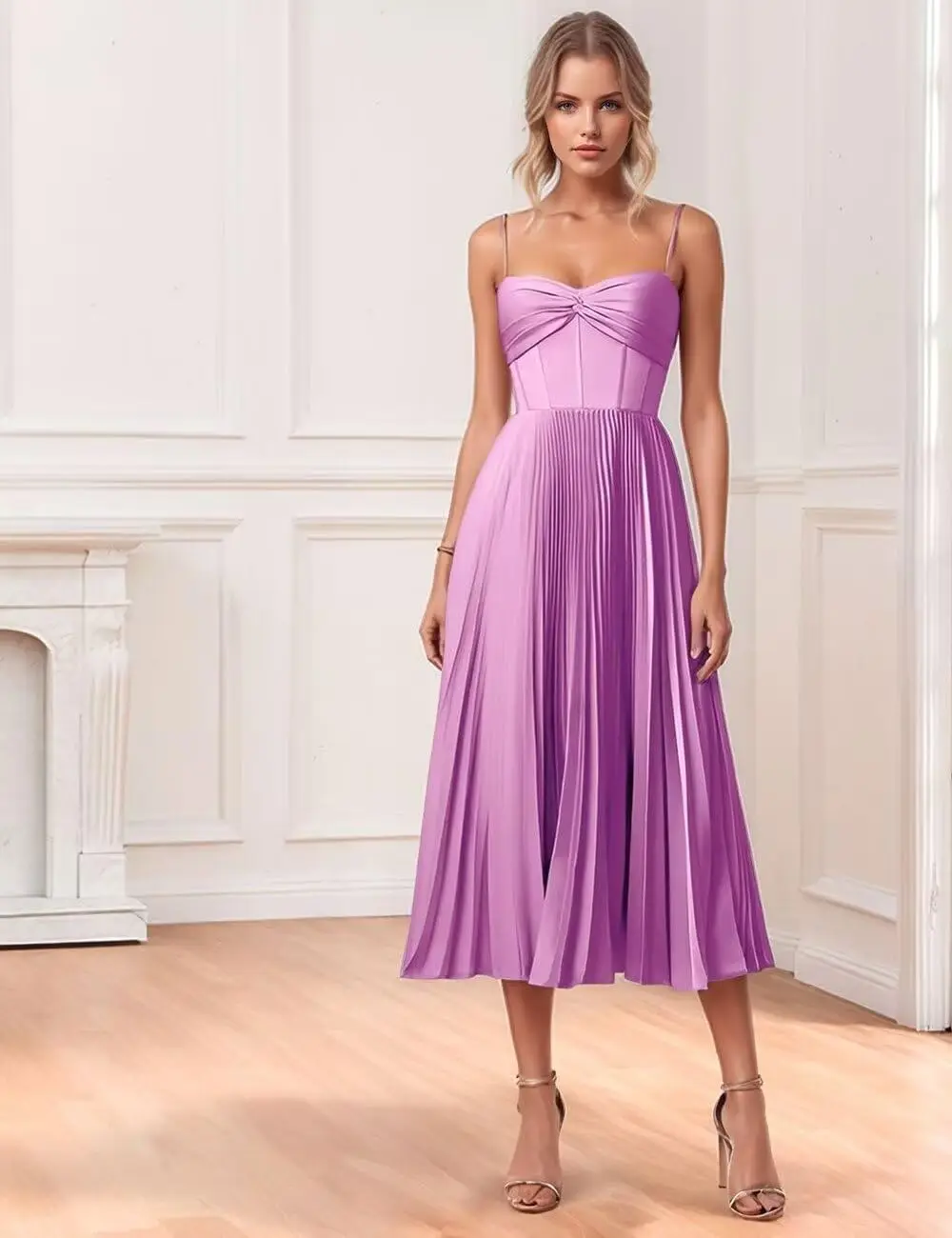 

Teal Satin Bridesmaid Dresses Women's Formal Spaghetti Strap Evening Gown Pleated Homecoming Graduation Dress