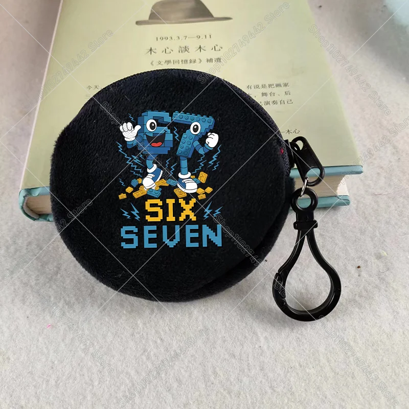 Steal A Brain Rot Six Seven Mini Coin Purse for Boy Girl Round Coin Pouch Anime Cartoon Purse Zipper Key Bags Small Pocket Pouch