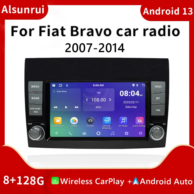 

7" Wireless Android 13 Auto Carplay 2 din Car Screen For Fiat Bravo 2009-2014 Radio Multimedia Video Stereo GPS Navigation Audio