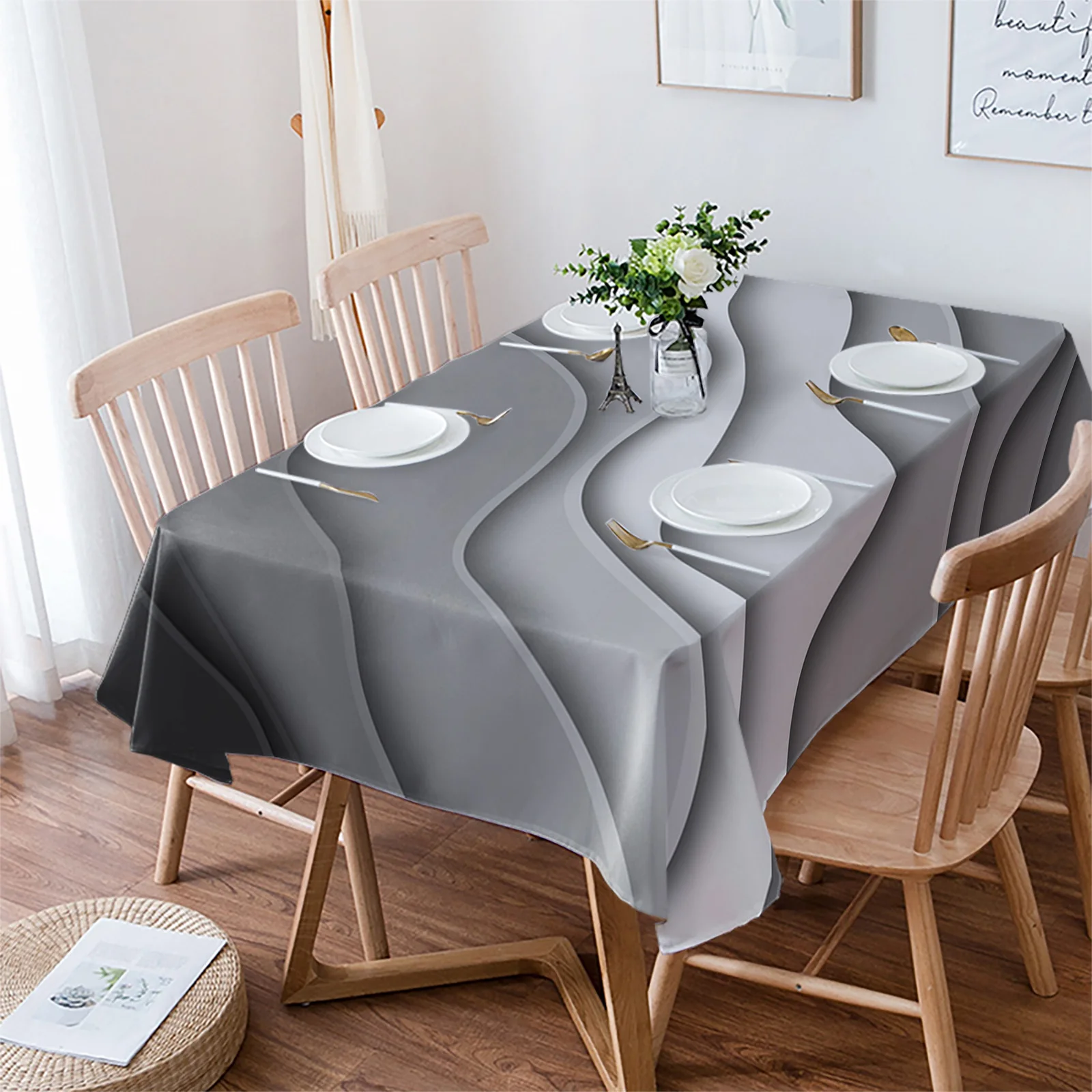 

Black Gray Gradient Modern Geometric Abstraction Tablecloth Waterproof Dining Table Rectangular Round Home Kitchen Decoration