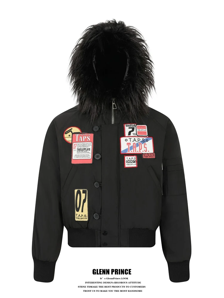 

GPstudio Утепленная хлопковая куртка MA: Мужское зимнее пальто с капюшоном, меховым воротником и лоскутным дизайном, теплое, повседневное, рабочая одежда