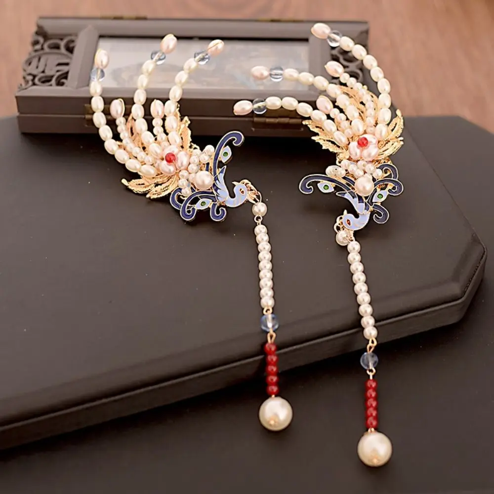 Retro Tassel Chinese Style Hairpin Phoenix Pearl Hanfu Hair Stick Alloy Flower Hanfu Headwear Girl Hair Accessories