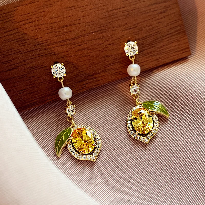 Exquisite Yellow Zircon Lemon Earrings For Women Fashion Personalized Daily Accessory Party Jewelry Birthday Anniversary Gifts