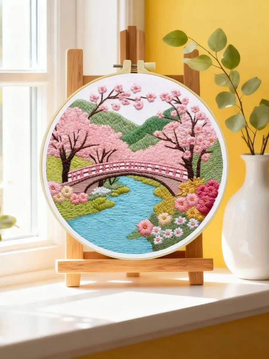 1 Stück 20X20CM/15X15CM 7,87/6,3 Zoll Frühlings-Stickerei-Starter-Kit DIY-Kit DIY-Stickerei-Set Handarbeiten Nähkunst Handwerk Malerei – Detail 6