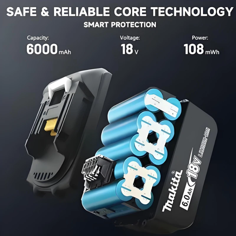 لماكيتا بطارية 18 فولت 6.0Ah 18650 بطارية ليثيوم بديلة لماكيتا متوافق مع بطارية BL1830 BL1850