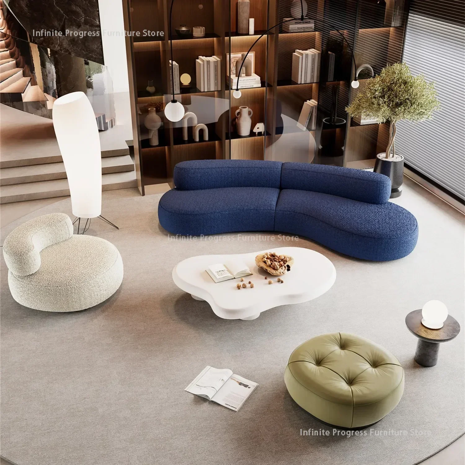 

Nordic Style Luxury Curved Fabric Living Room Sofa, Italian Minimalist Sofa Home Furniture, Soft and Durable Fabric Sofa.
