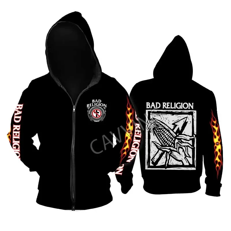 Hoodie ritsleting Metal Unisex, pakaian katun Harajuku atasan Gothic, ritsleting batu logam longgar agama buruk, mode baru