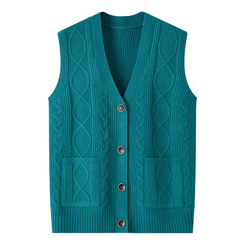 #2917 Knitted Vest Women Single Breasted Short Vintage Sweater Vest Cardigan Sleeveless Vest Coat Femme Middle Aged Solid Color