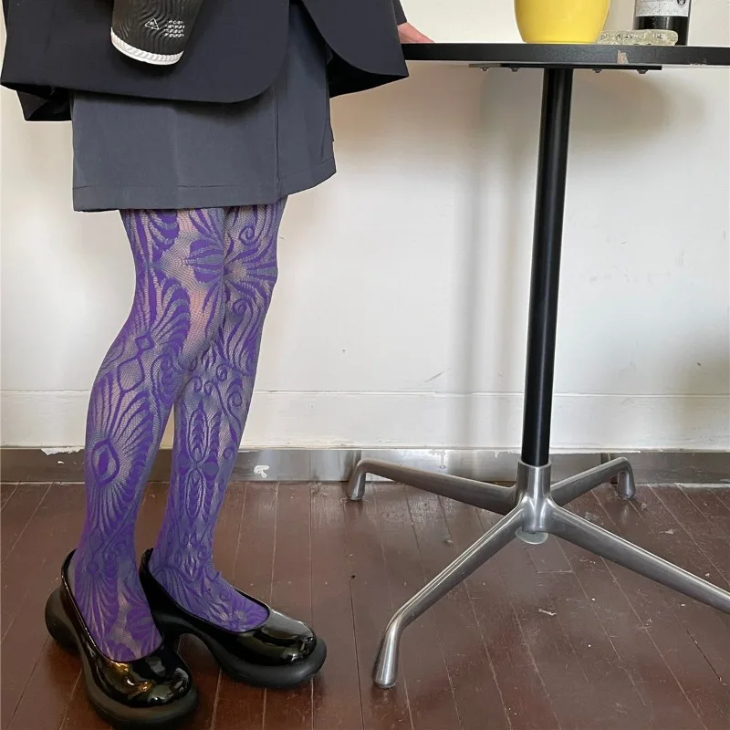 ロリータ風スイートガールズパンクスタイル花柄タイツ カラフルな太もも丈ストッキング ランジェリー レディースセクシー ホローアウトメッシュフィッシュネットパンティストッキング