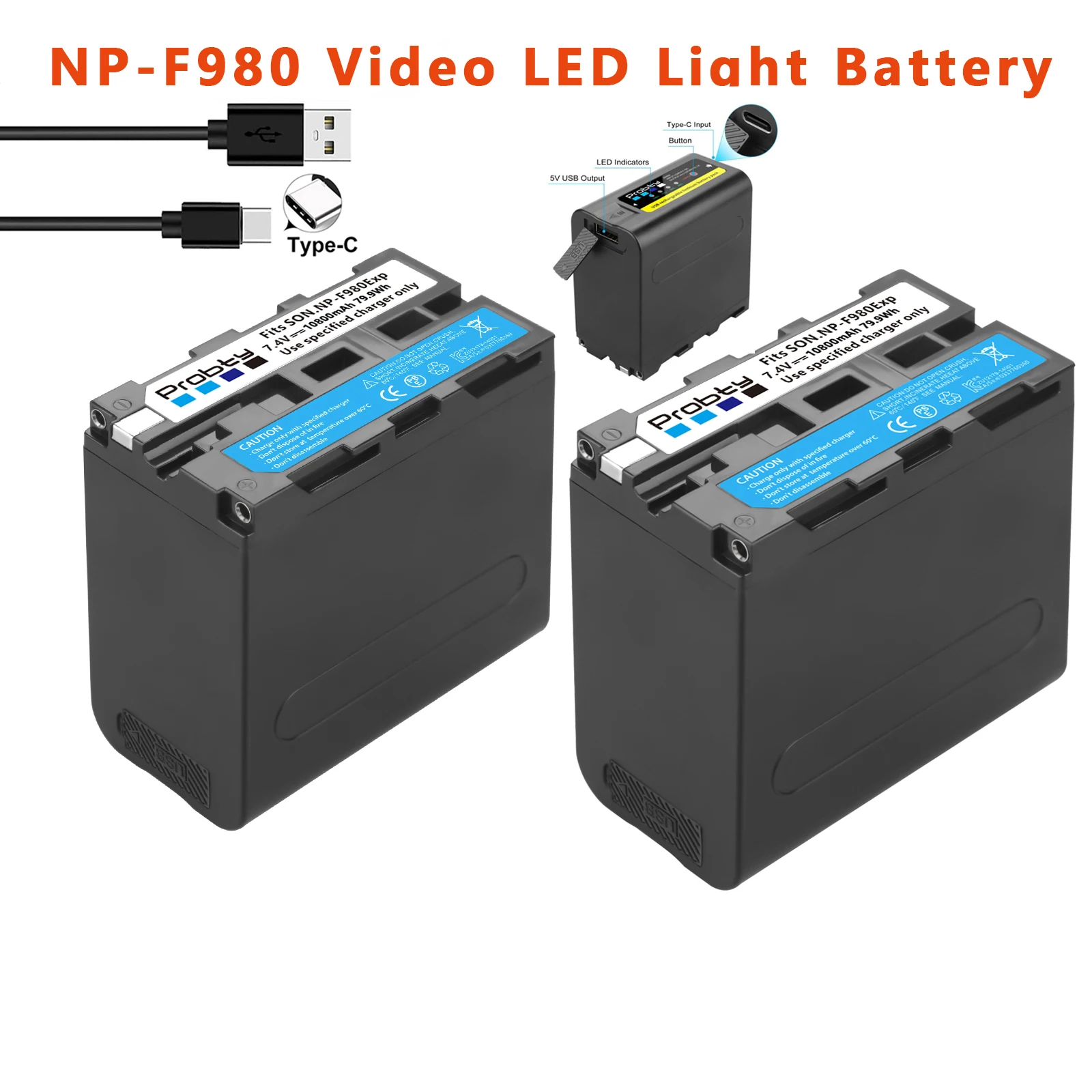 

NP-F970 NP-F980 10800mAh with LED power indicator Photographic Lamp Battery for NP F970 F960 LED Video Light Lamp Battery