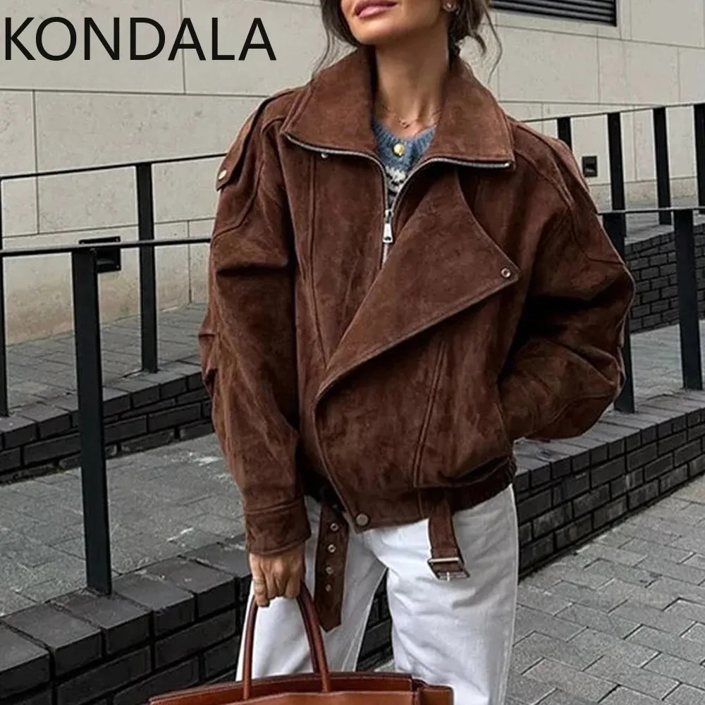 

KONDALA шикарная винтажная однотонная женская куртка Maillard, модная осенняя куртка 2025 года на молнии, короткое прямое пальто с карманами, винтажные женские куртки