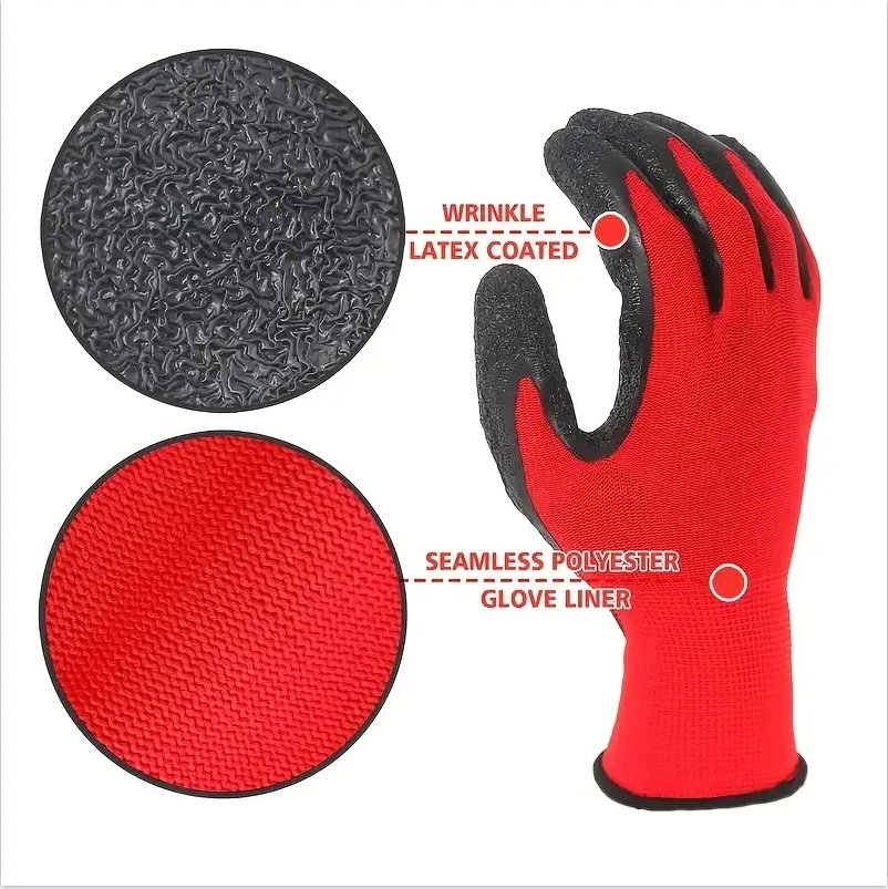 Guantes de nitrilo antideslizantes duraderos gruesos rojo y negro - imagen 2