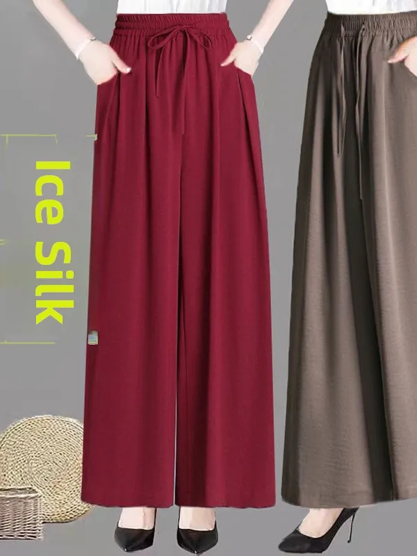 

Ice Silk Loose Casual Thin Women's Pants Summer 2025 New Style Wide Leg Trousers High Waist Long Pants Polyester Fiber