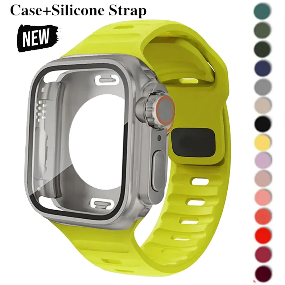 360 Waterproof Case+Silicone Strap for Apple Watch Ultra 49mm 45mm 44mm Change to Ultral Case for Iwatch Series 9 8 7 6 SE 5 4 3