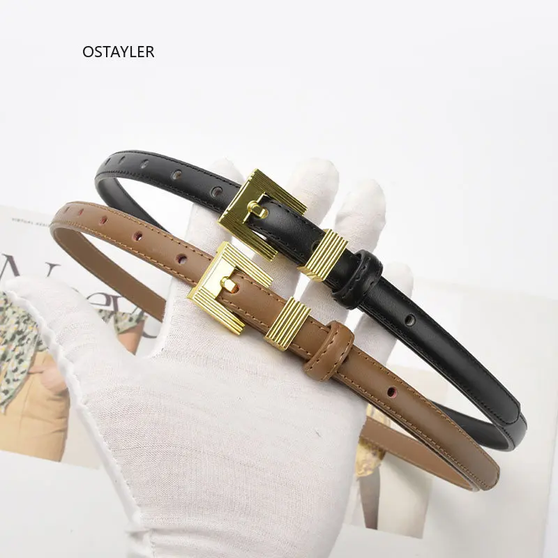 

Original Design Women Slim Belts Real Leather Jeans Waist Belts Mini Square Buckle Adjustable Waistbands Cowskin Leather Belt