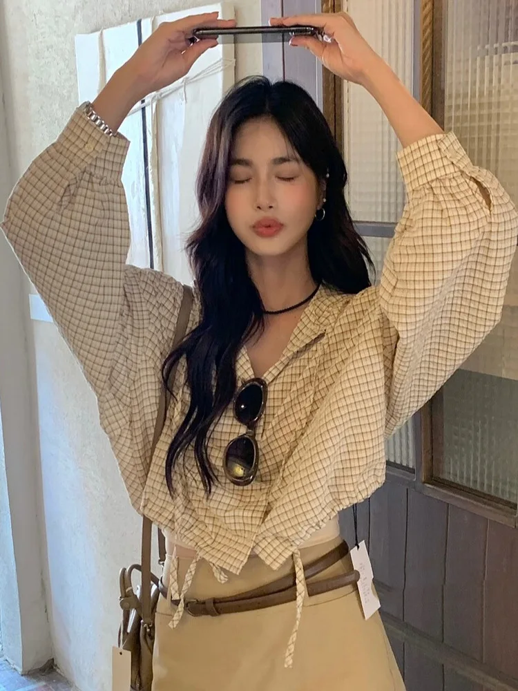 

Женское корейское пальто в клетку irt ort, повседневное свободное пальто с дизайном шляпы из полиэфирного волокна, длинное свечо для девочек, ор-длина