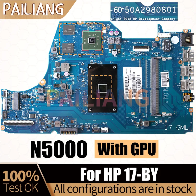 For HP 17-BY Notebook Mainboard 6050A2980801 SR3RZ N5000 216-0890010 L22745-601 Laptop Motherboard Full Tested