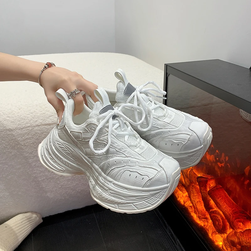 

Designer Sneakers for Women 2024 Fashion Color Matching Women's Vulcanized Shoes Chunky Heel Platform Casual Lace-up Sport Shoes