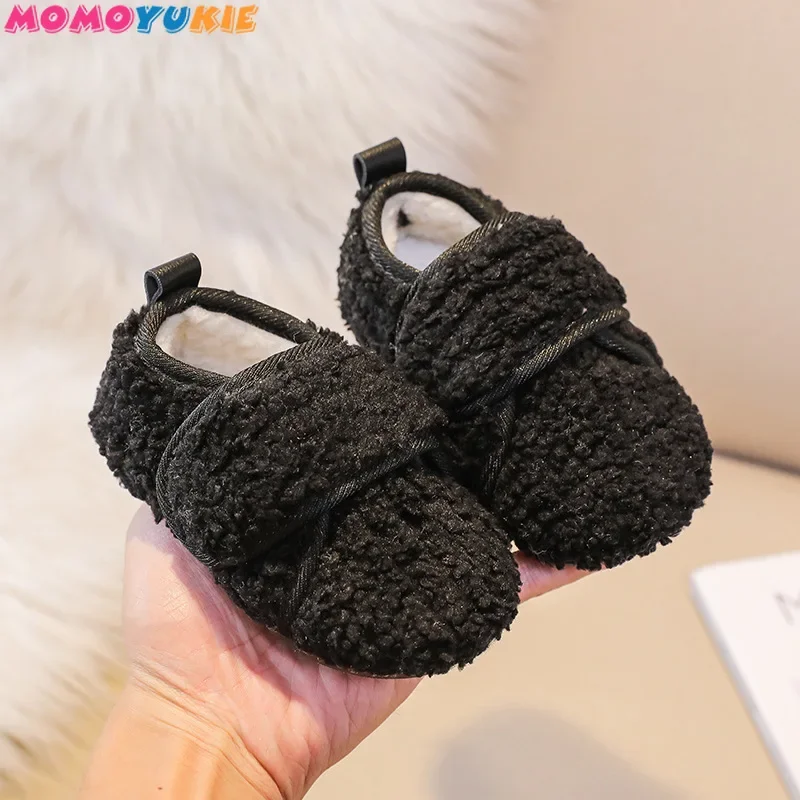 Baby Kids Winter Shoes Girls Shoe Plush Solid Color Classic Light Children Flat Shoes Toddler Hook-loop Anti-slip Keep Warm