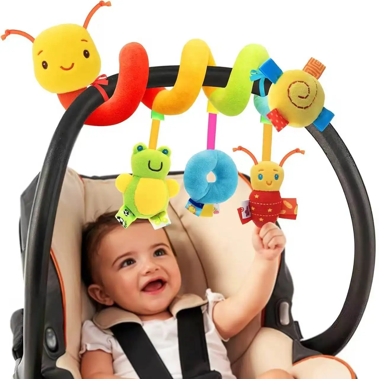 Cute Bee Hanging Toy for Baby Crib Mobile and Car Decor, Soft Plush Animal Nursery Bed Hanger with Safety Bell, Infant Children